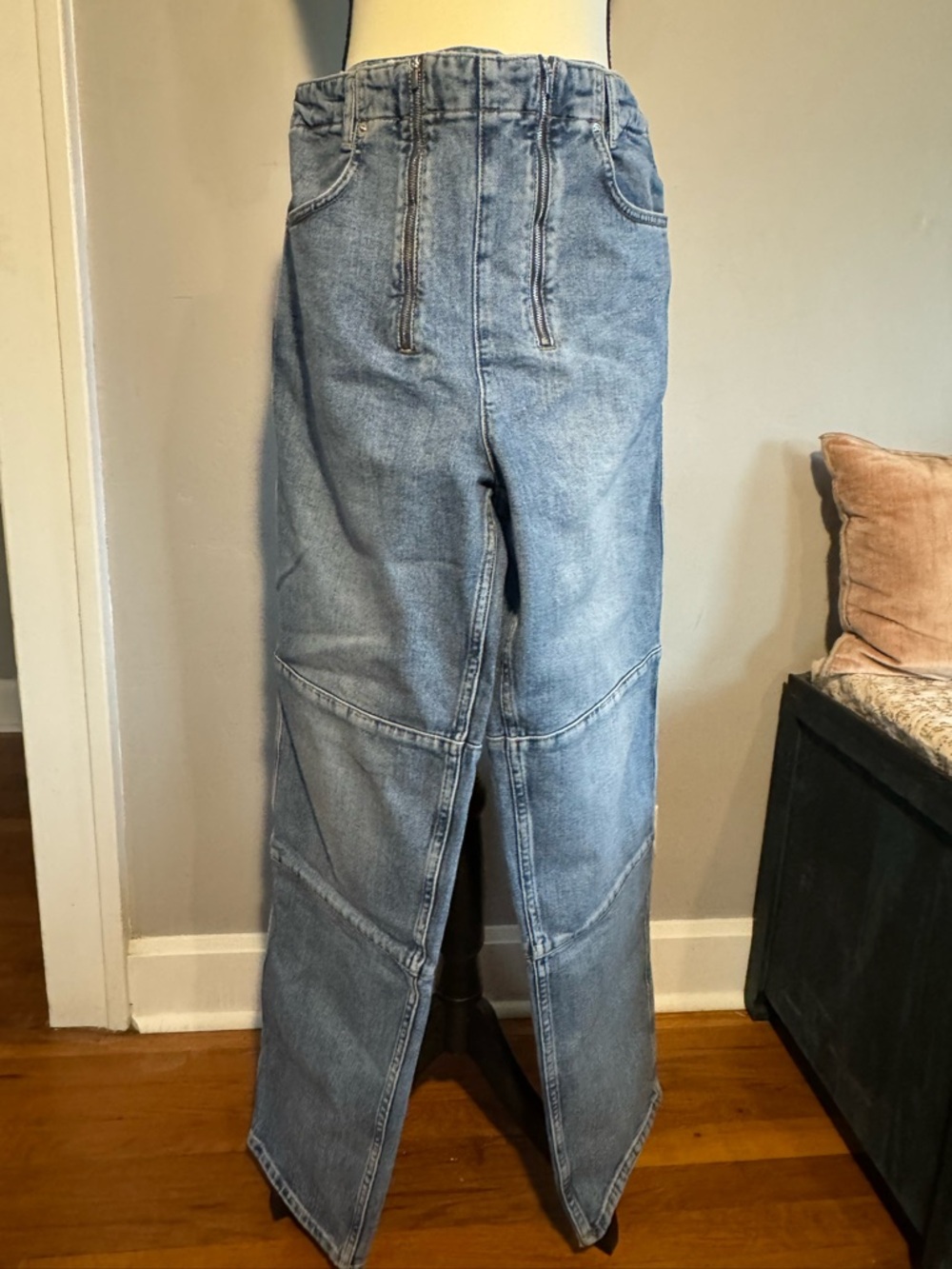 Tibi Light Blue High-Waist Wide-Leg Panel Jeans